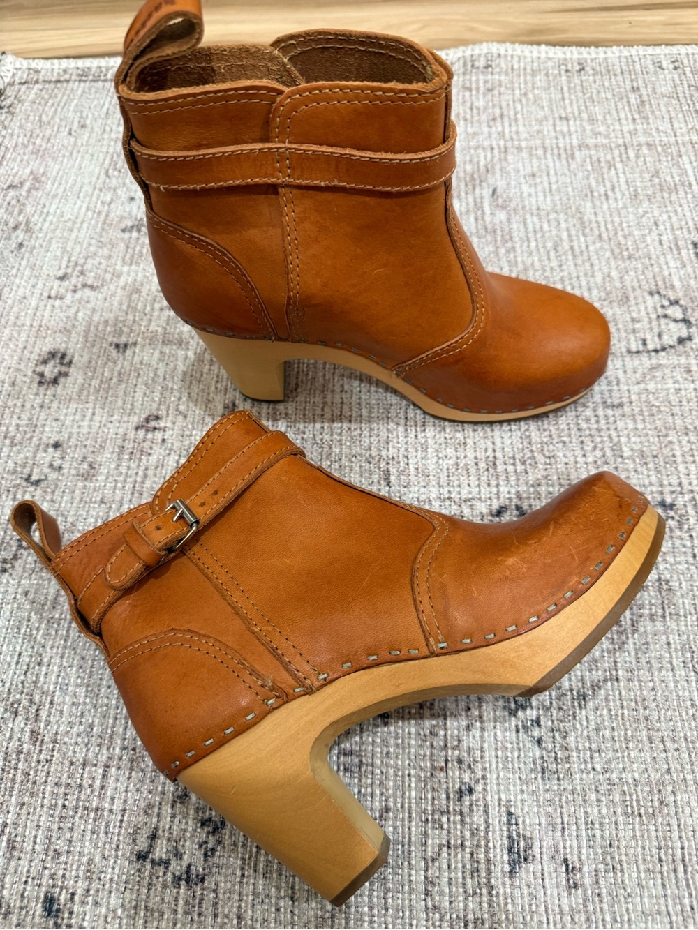 Swedish Hasbeens Tan Leather Ankle Booties